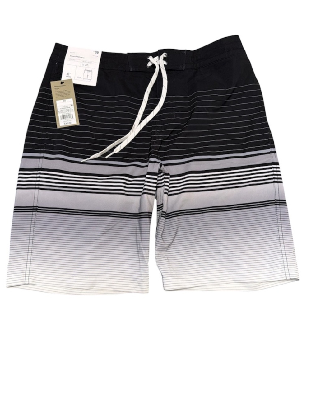 NWT Goodfellow Board Shorts Mens 30 Black Gray Stripe Swim Trunks